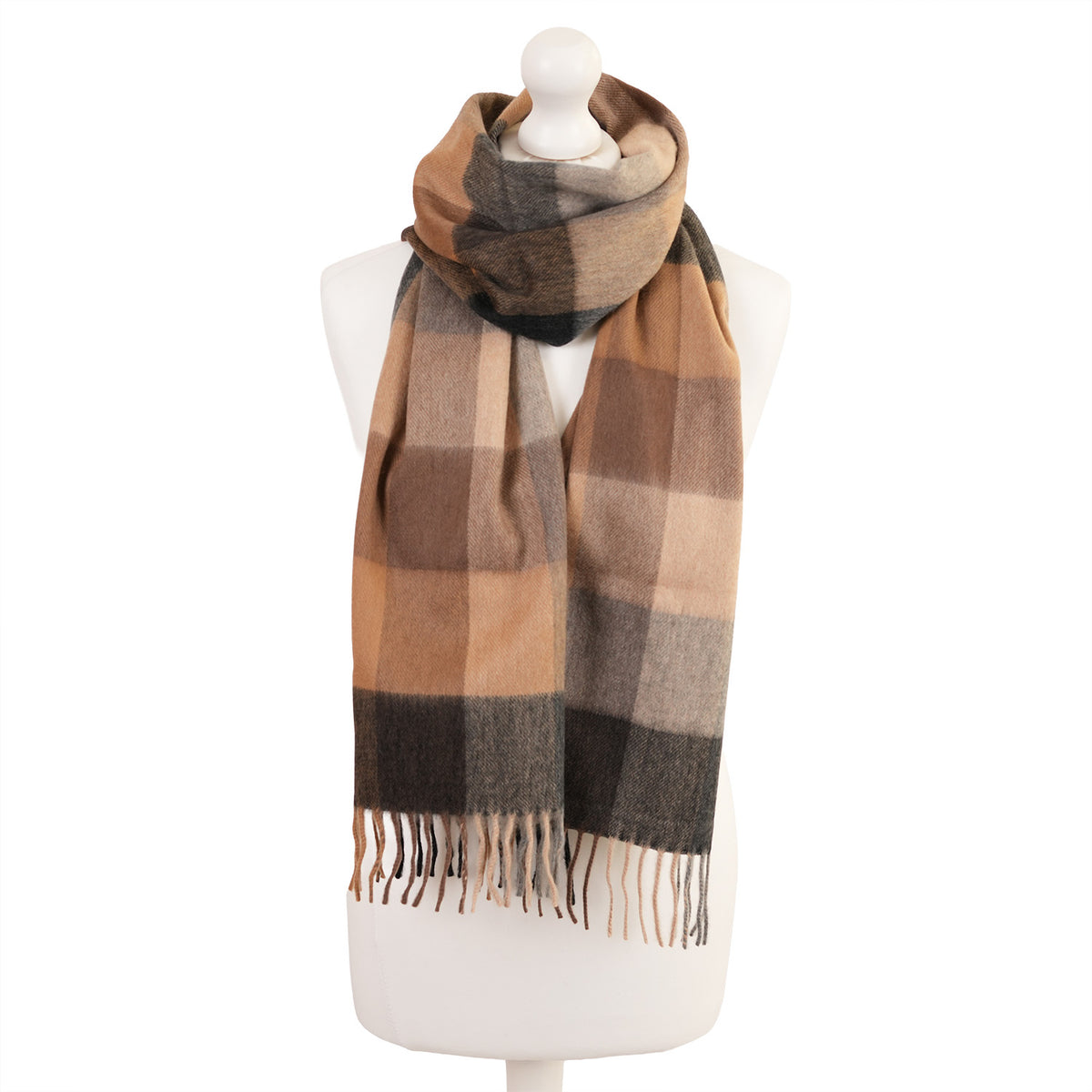 Balmoral 100% Cashmere Woven Scarf Tartan and Checks - Made in Scotland - BLOCK CHECK NATURAL