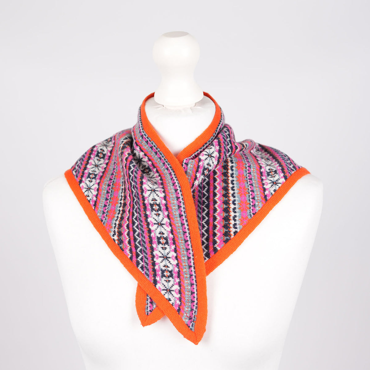 Women’s Lambswool Fair Isle Neck Scarf – Made in Scotland - ORANGE