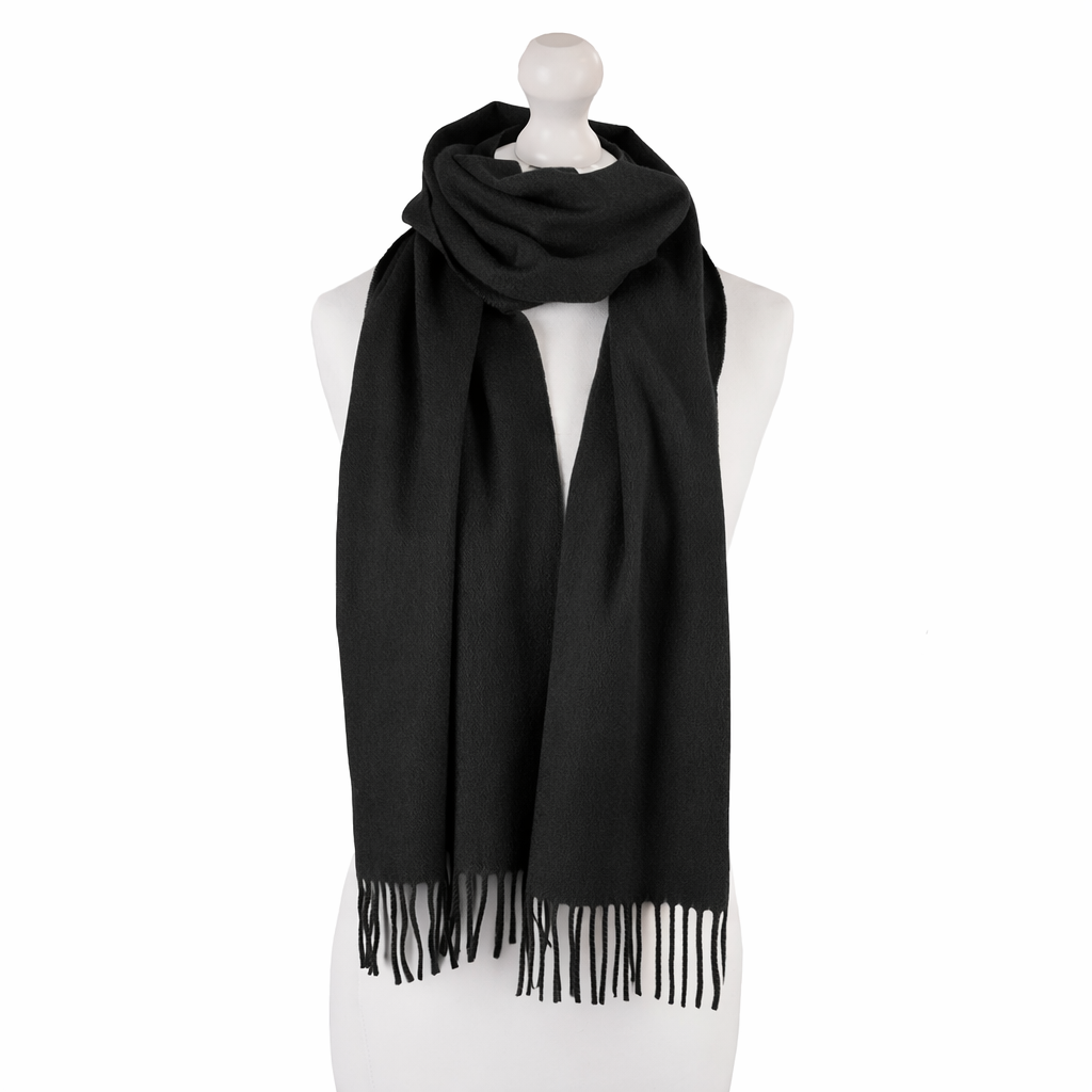 Balmoral 100% Cashmere Woven Scarf Tartan and Checks - Made in Scotland - PLAIN BLACK