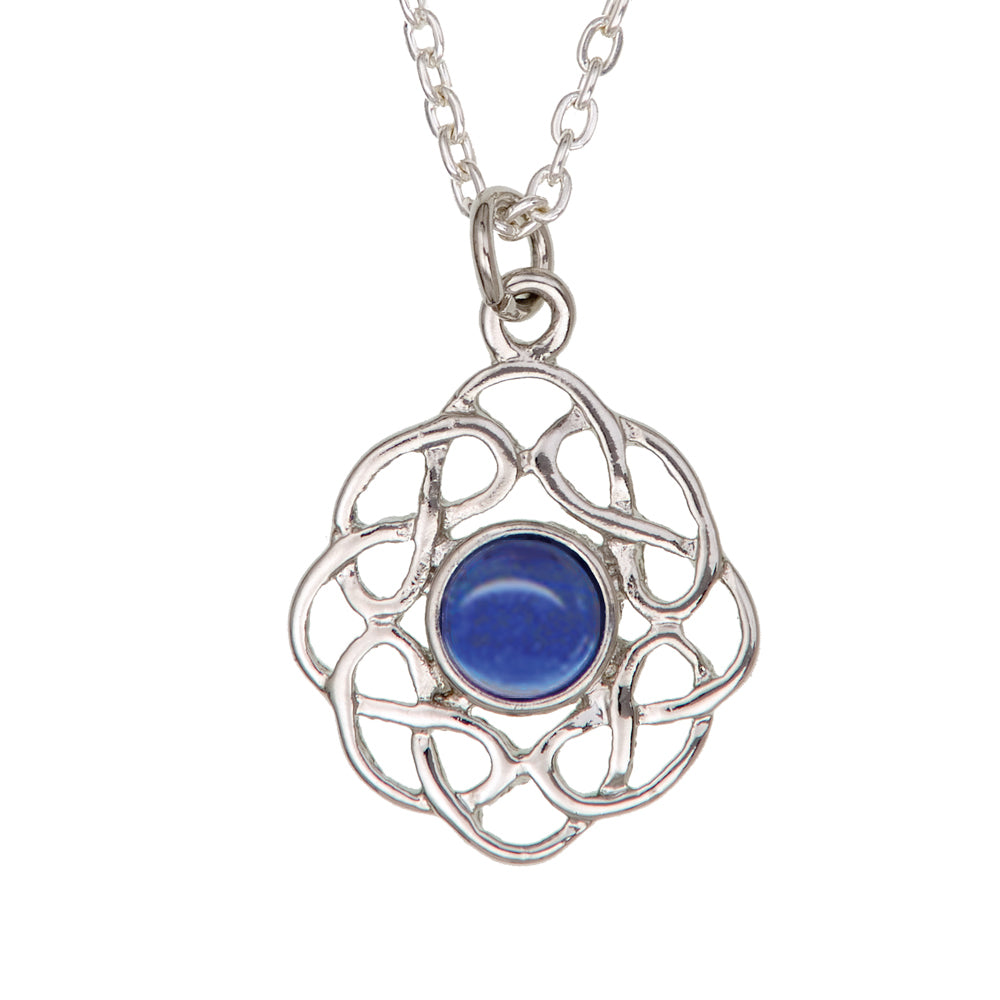 Art Pewter Celtic Birthstone Pendant – Silver-Plated Pewter - Made in Scotland - September (Sapphire)