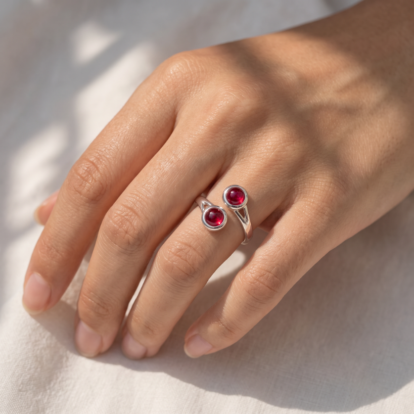 Art Pewter Celtic Birthstone Ring - Silver Plated Pewter - Made in Scotland - July (Ruby)