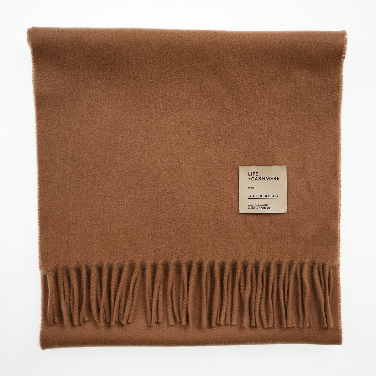 Balmoral 100% Cashmere Woven Scarf Tartan and Checks - Made in Scotland - PLAIN CAMEL