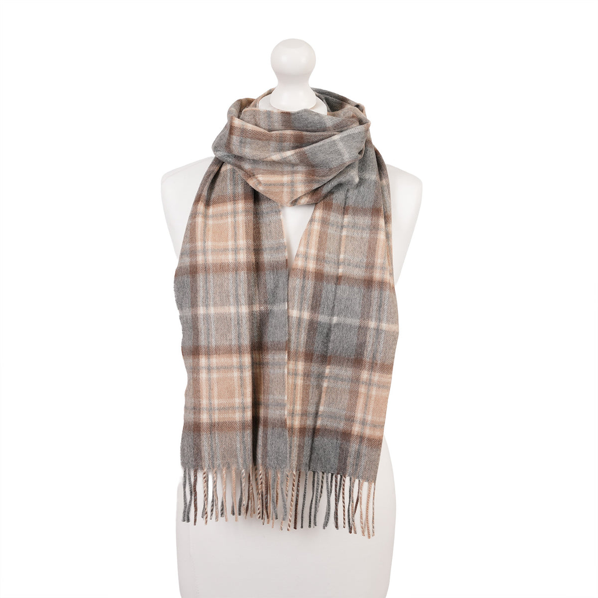 Balmoral 100% Cashmere Woven Scarf Tartan and Checks - Made in Scotland - MACKELLAR NATURAL