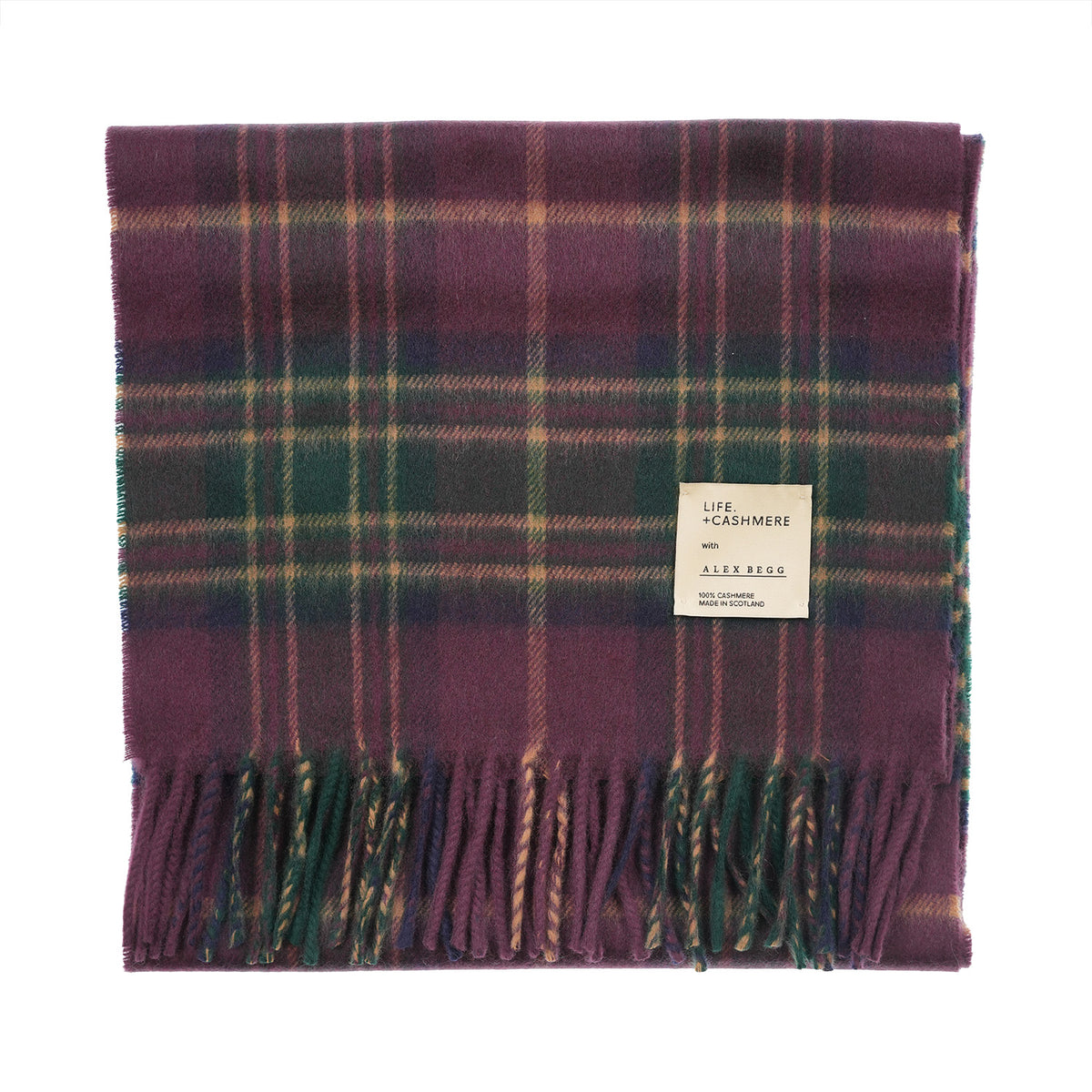 Balmoral 100% Cashmere Woven Scarf Tartan and Checks - Made in Scotland - MACKELLAR PLUM