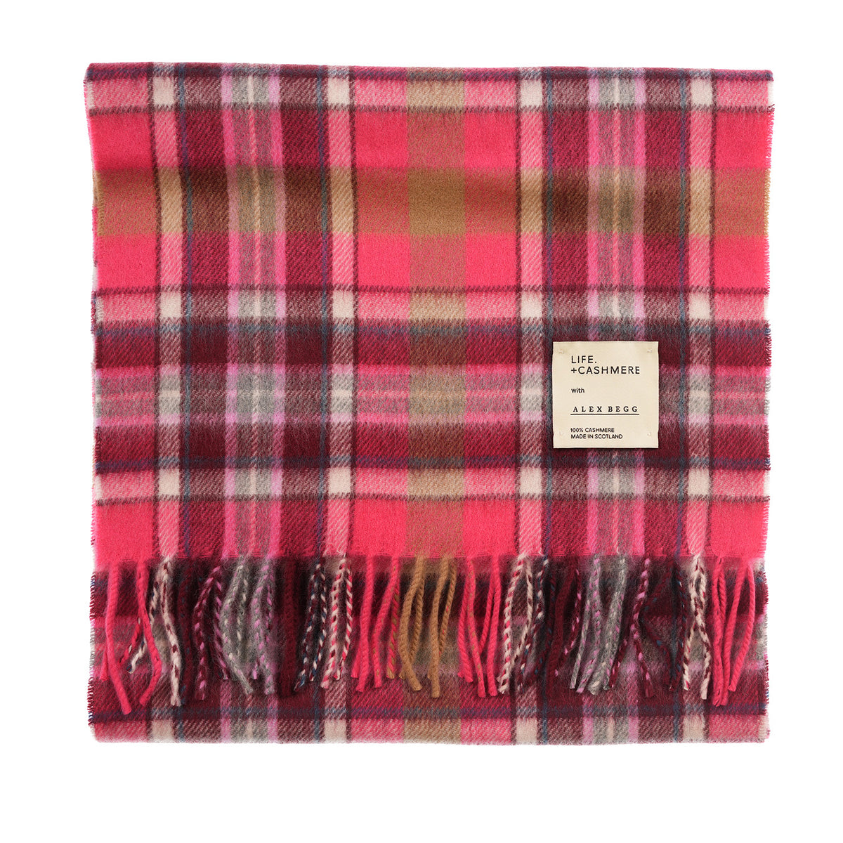 Balmoral 100% Cashmere Woven Scarf Tartan and Checks - Made in Scotland - REGULAR BRUCE PINK