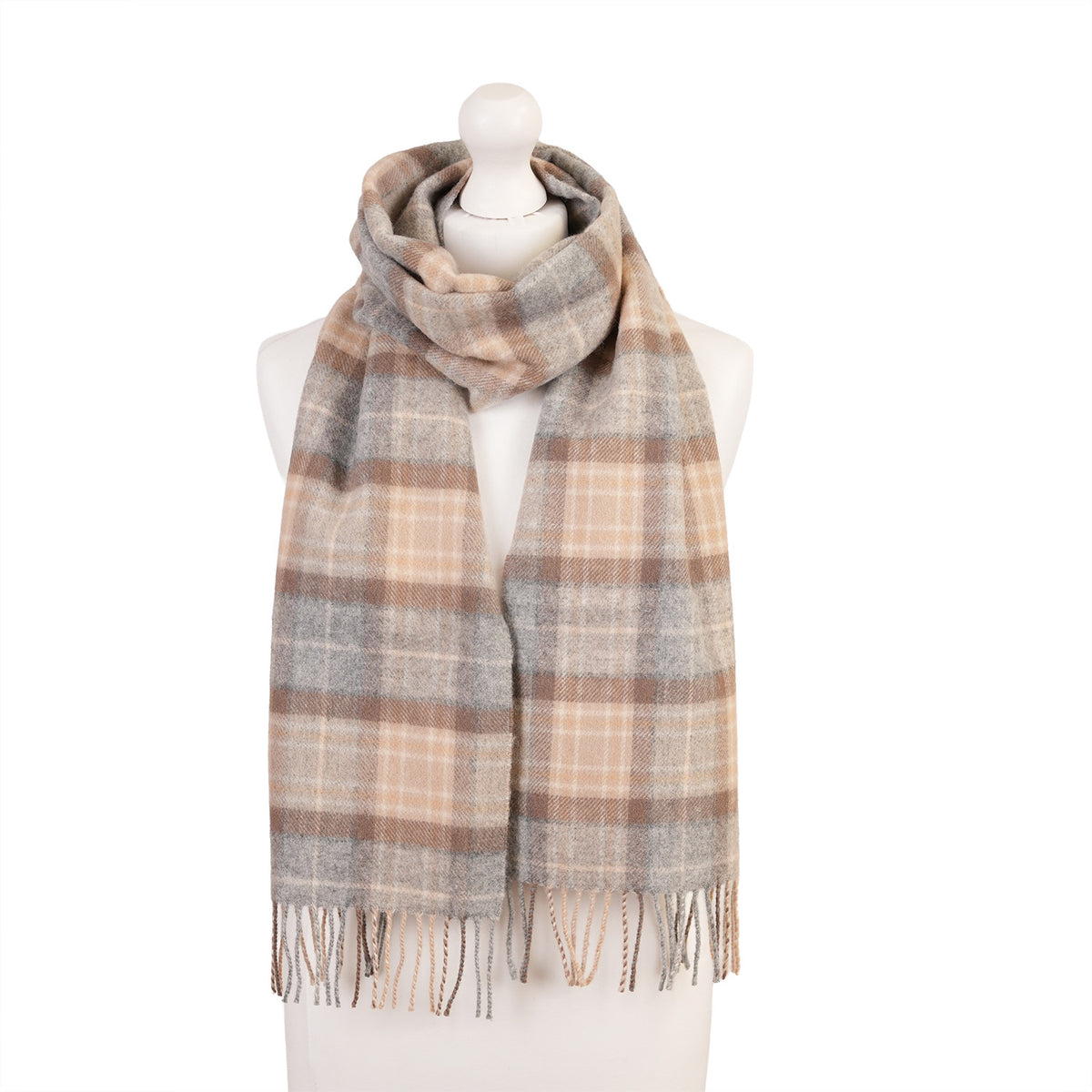 100% Lambswool Scarf – Traditional Tartan & Check Designs - Made in Scotland - Mackellar Natural
