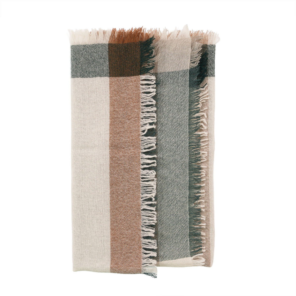 Earthy Block 100% Cashmere Square Scarf - FOREST GREEN