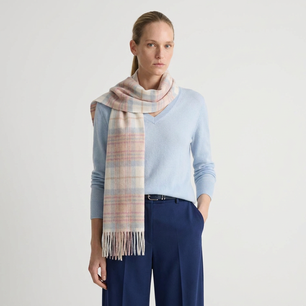 Edinburgh Cashmere Premium Lightweight Scarf - Ultra-Soft Luxury Wrap - MACKELLAR MIX WHITE
