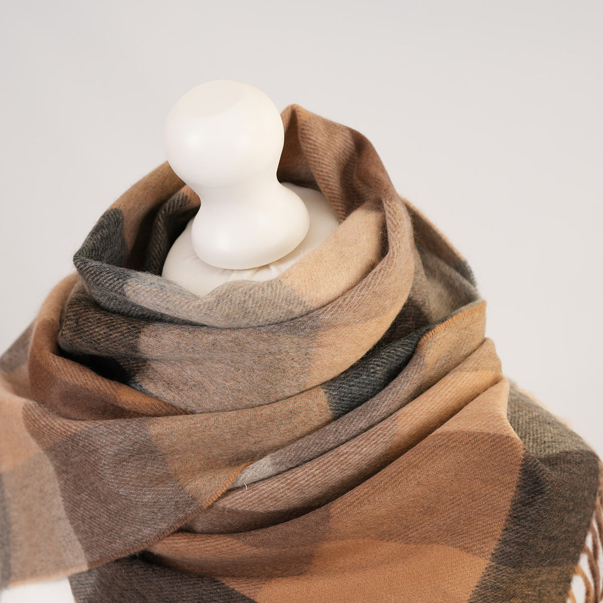 Balmoral 100% Cashmere Woven Scarf Tartan and Checks - Made in Scotland - BLOCK CHECK NATURAL