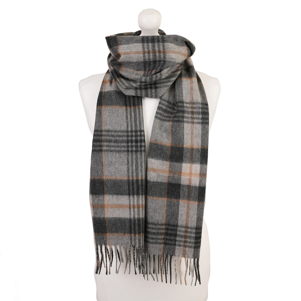 Balmoral 100% Cashmere Woven Scarf Tartan and Checks - Made in Scotland - MORAY CHECK GREY