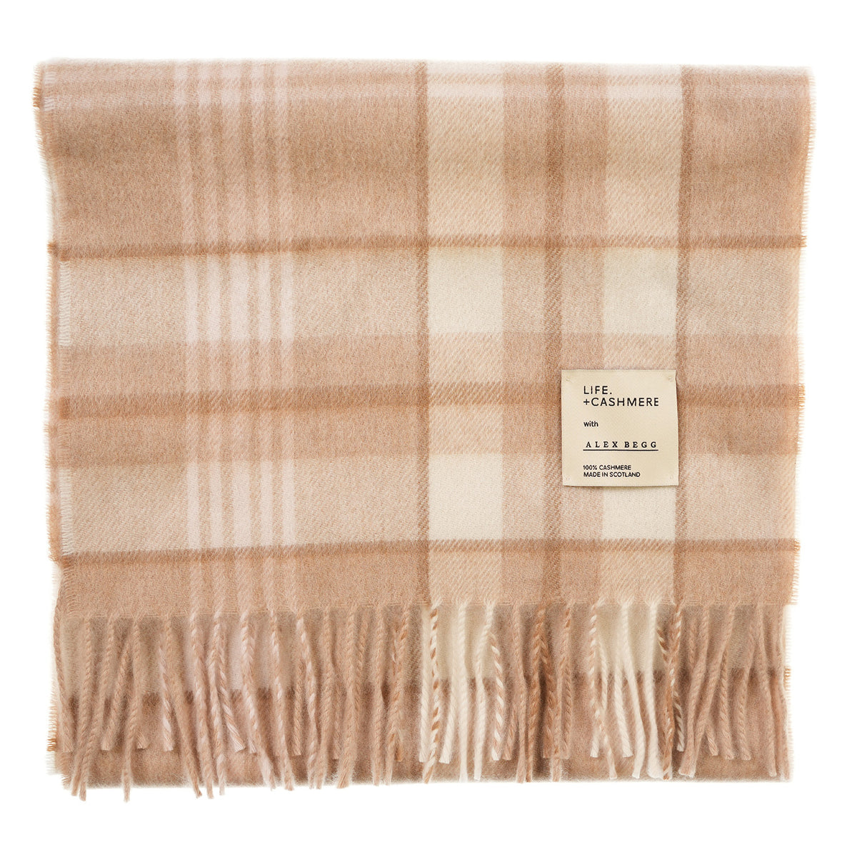 Balmoral 100% Cashmere Woven Scarf Tartan and Checks - Made in Scotland - MORAY CHECK NATURAL