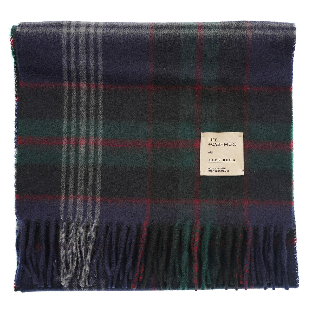 Balmoral 100% Cashmere Woven Scarf Tartan and Checks - Made in Scotland - FINE CHECK NAVY