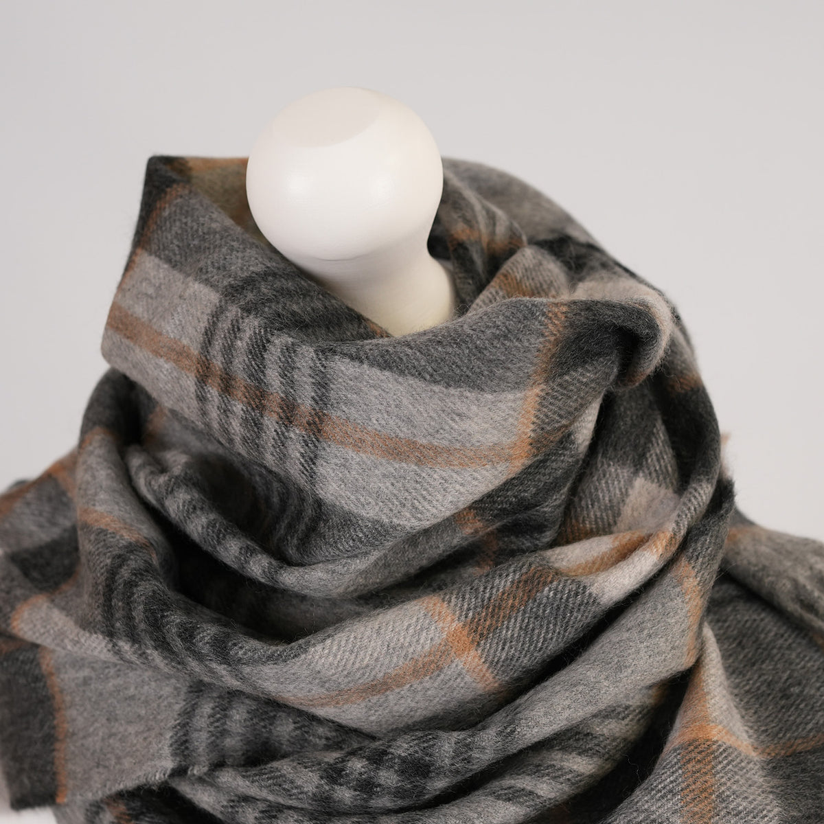 Balmoral 100% Cashmere Woven Scarf Tartan and Checks - Made in Scotland - MORAY CHECK GREY