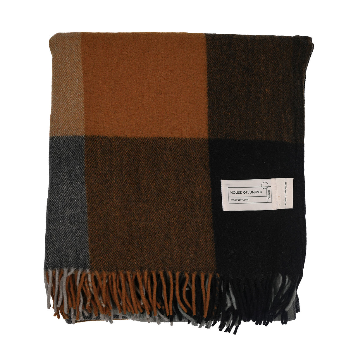 The Cosy Check – Recycled Wool Block-Check Herringbone Blanket - GREEN MIX