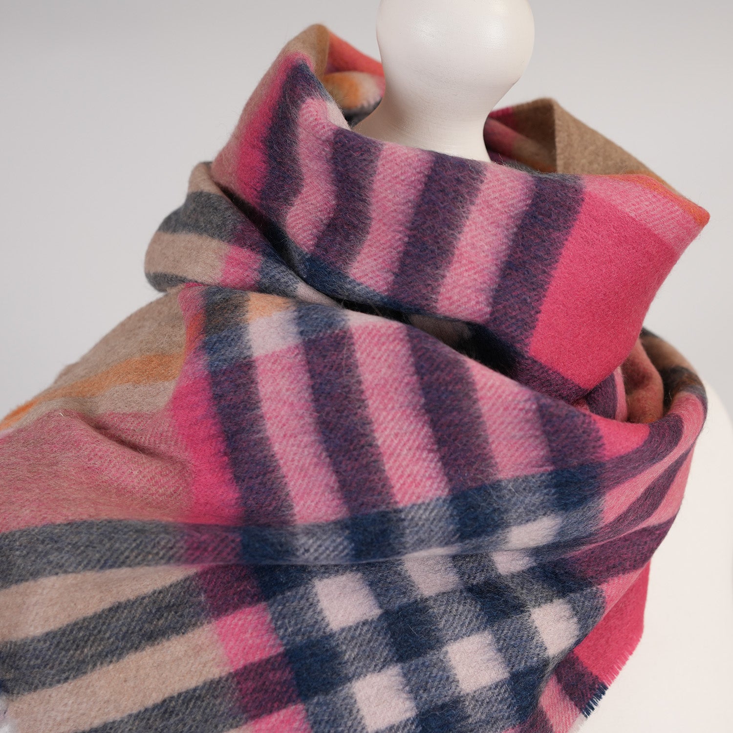 Edinburgh Cashmere Premium Lightweight Scarf - Ultra-Soft Luxury Wrap - CHEQUER TARTAN ASTRAL RASPBERRY