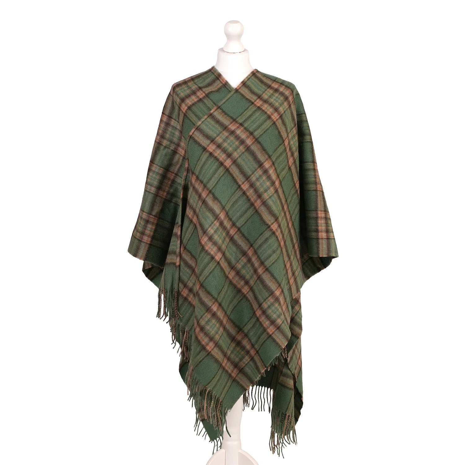 Edinburgh Lambswool Long Tartan Cape Royal Stewart Vintage Green