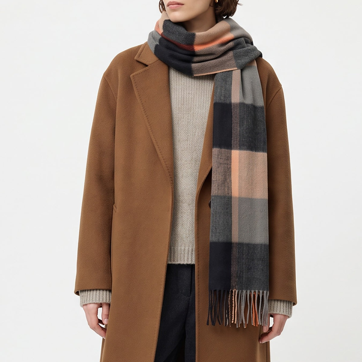 Heritage of Scotland 100% Lambswool Wide Scarf Soft Unisex Winter Wrap - Tartan & Check Designs - KIRKSTALL CHECK CAMEL