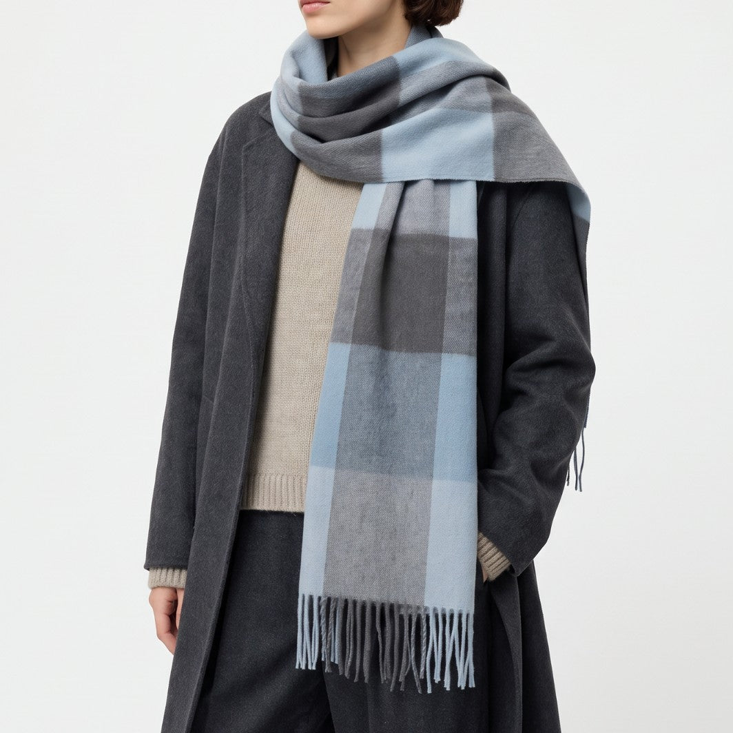 Heritage of Scotland 100% Lambswool Wide Scarf Soft Unisex Winter Wrap - Tartan & Check Designs - 3 SQUARE BLUE