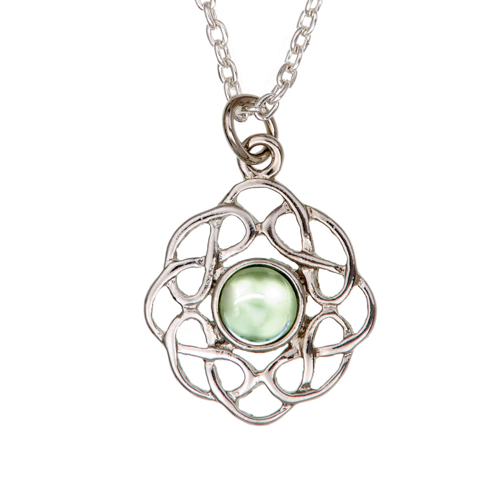Art Pewter Celtic Birthstone Pendant – Silver-Plated Pewter - Made in Scotland - August (Peridot)