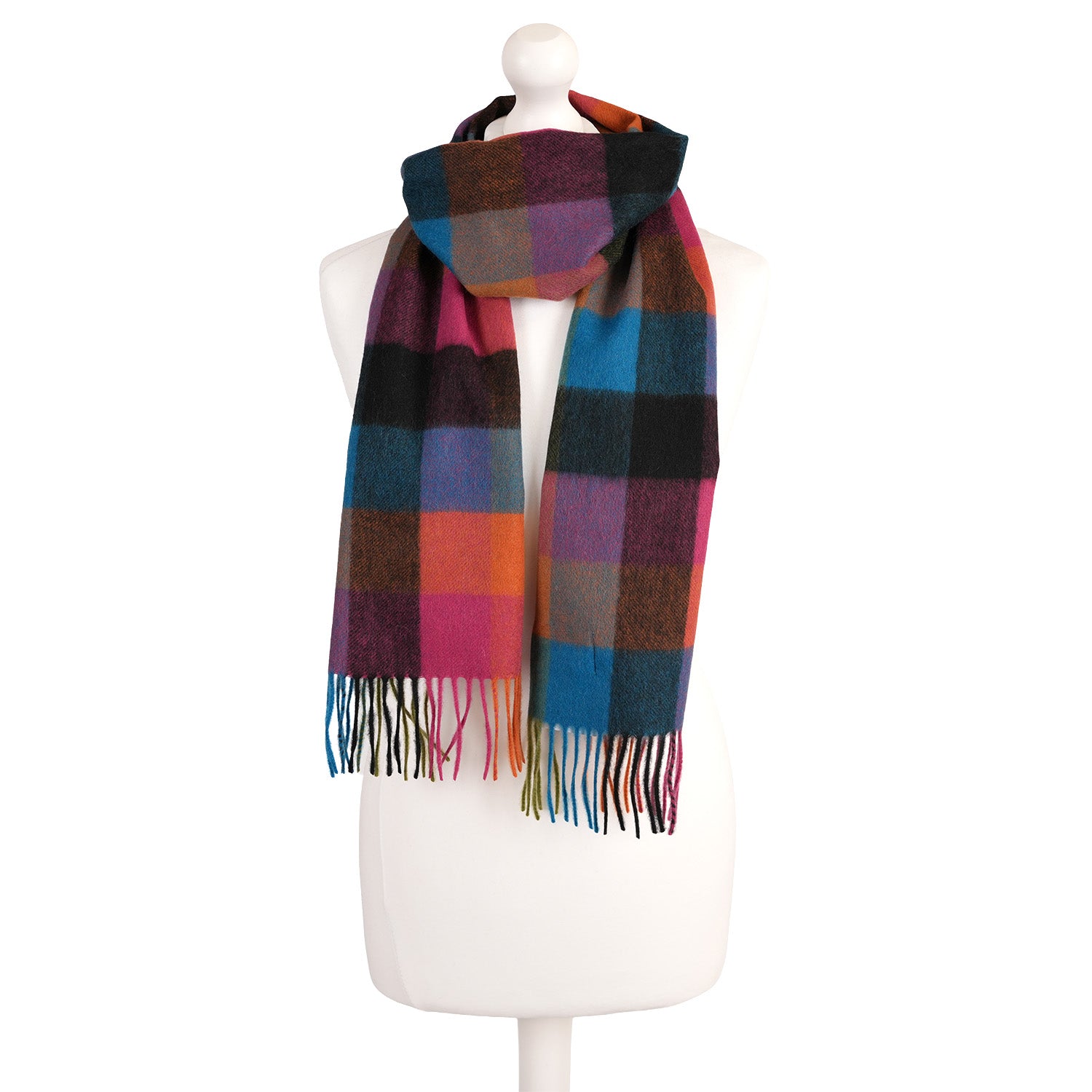 Edinburgh Cashmere Premium Lightweight Scarf - Ultra-Soft Luxury Wrap - 5 SQUARE TARTAN - BRIGHT