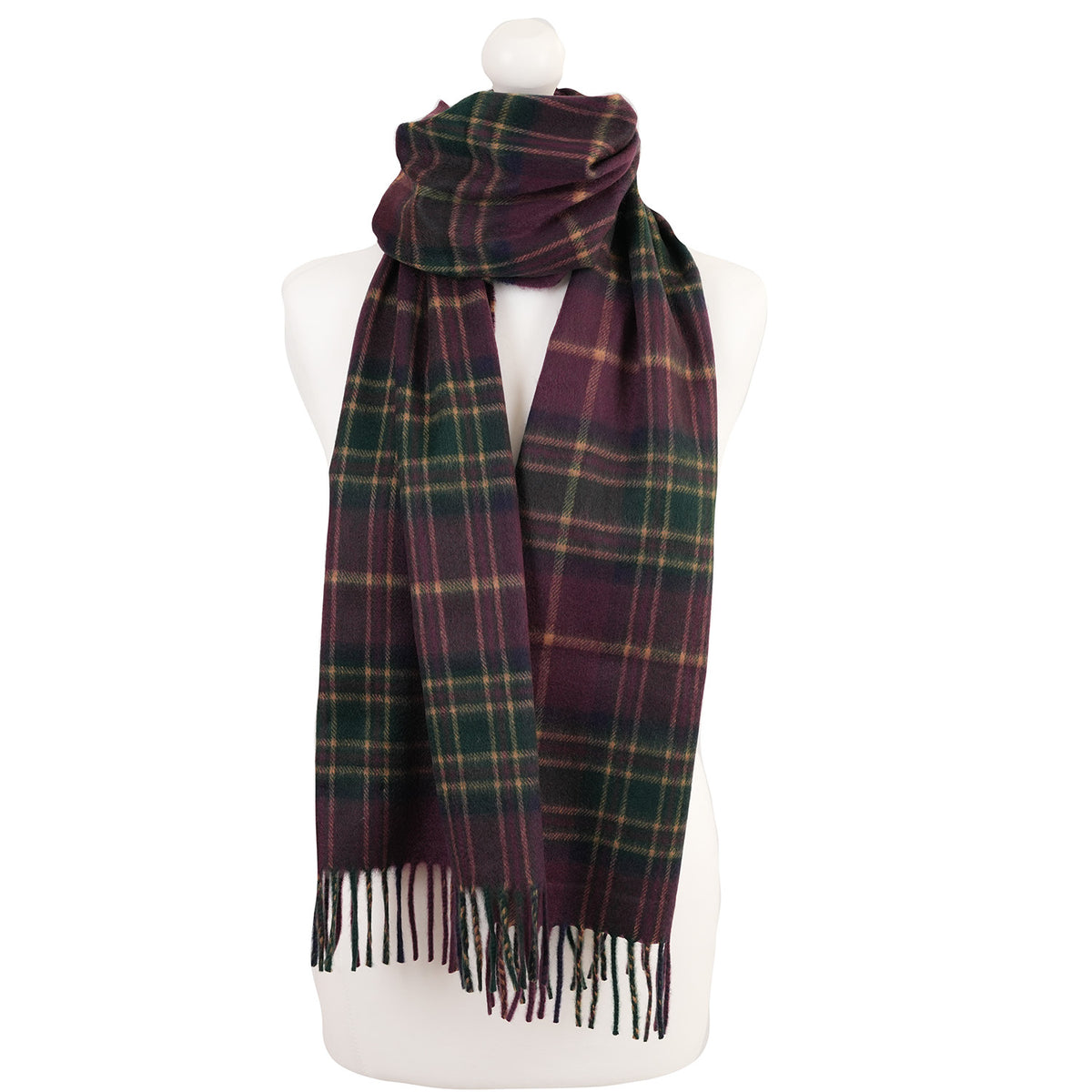 Balmoral 100% Cashmere Woven Scarf Tartan and Checks - Made in Scotland - MACKELLAR PLUM