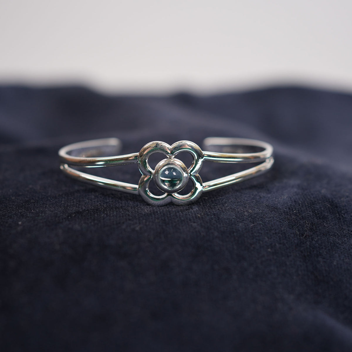 Art Pewter Birthstone Bangle - Silver Plated Pewter - Made in Scotland - March (Aquamarine)