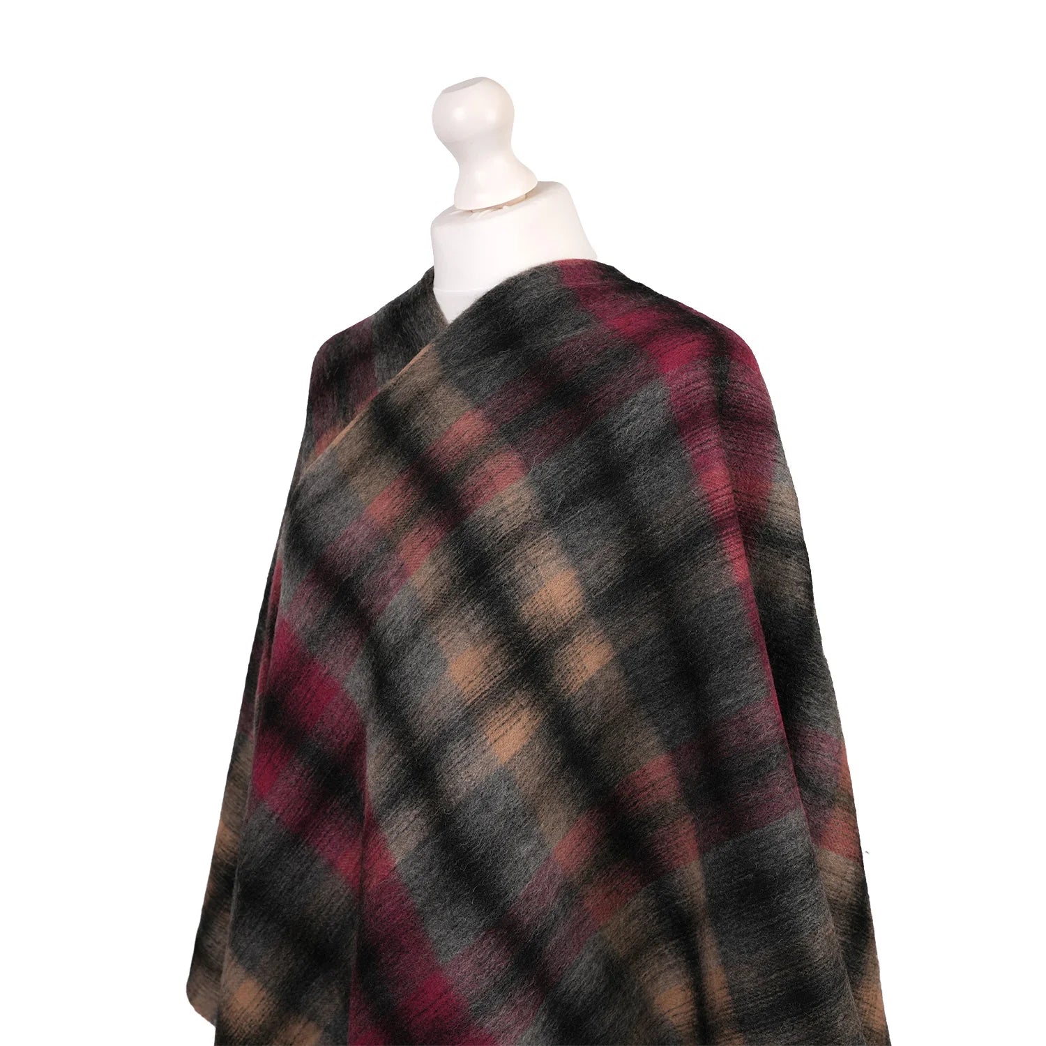 Edinburgh Lambswool Long Tartan Cape Graded Block Check - Dress Black