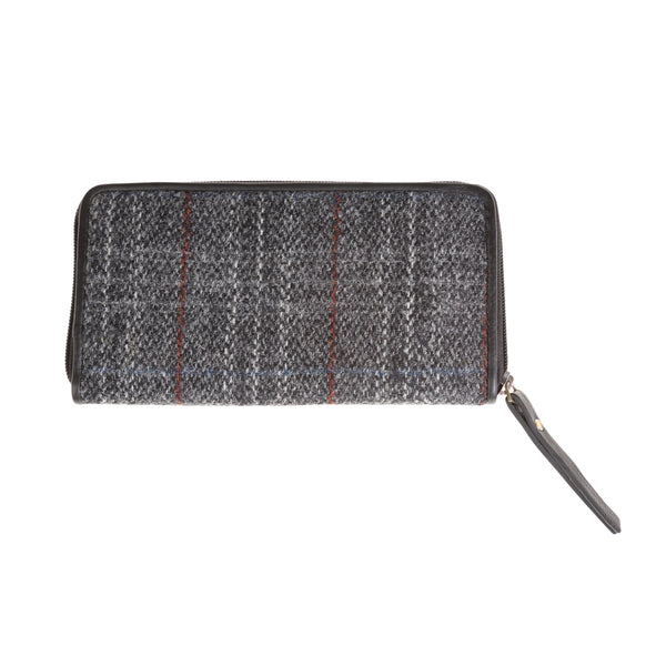 Ladies Ht Leather Purse Grey & Red Check / Black