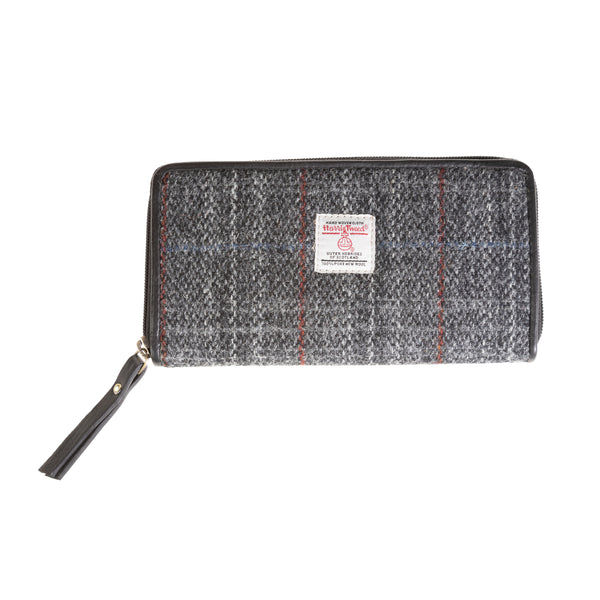 Ladies Ht Leather Purse Grey & Red Check / Black