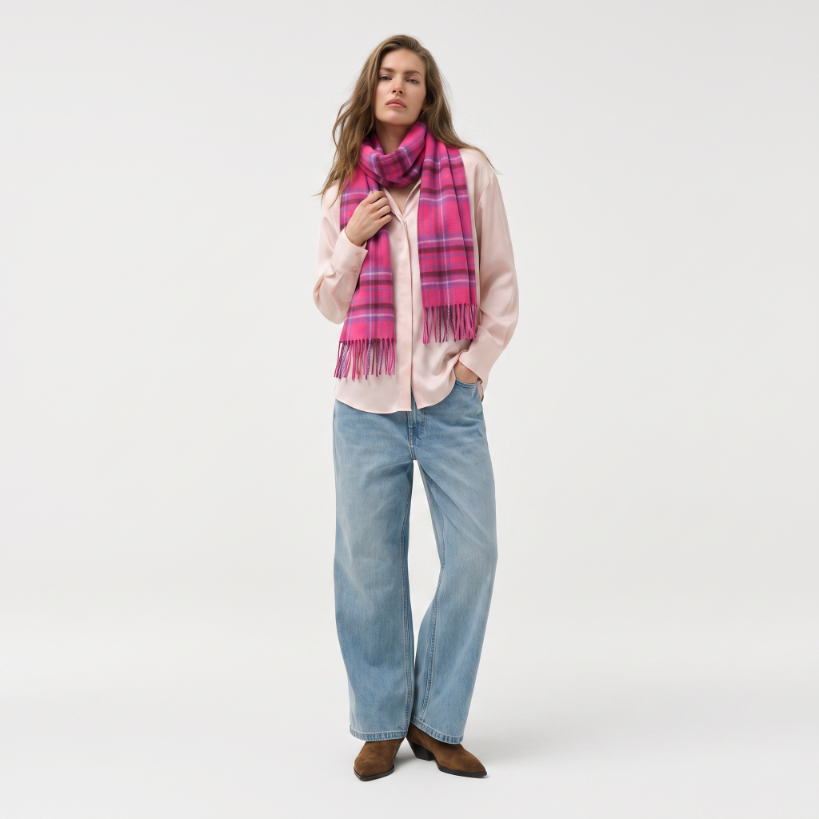 Edinburgh Cashmere Premium Lightweight Scarf - Ultra-Soft Luxury Wrap - STEWART BRIGHT PINK