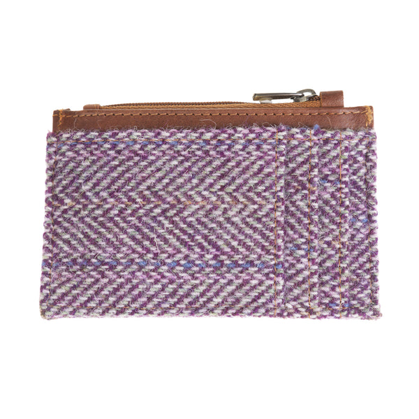 Ht Leather Coin Purse With Card Holder Plum Herringbone / Tan