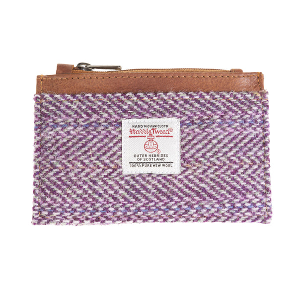 Ht Leather Coin Purse With Card Holder Plum Herringbone / Tan