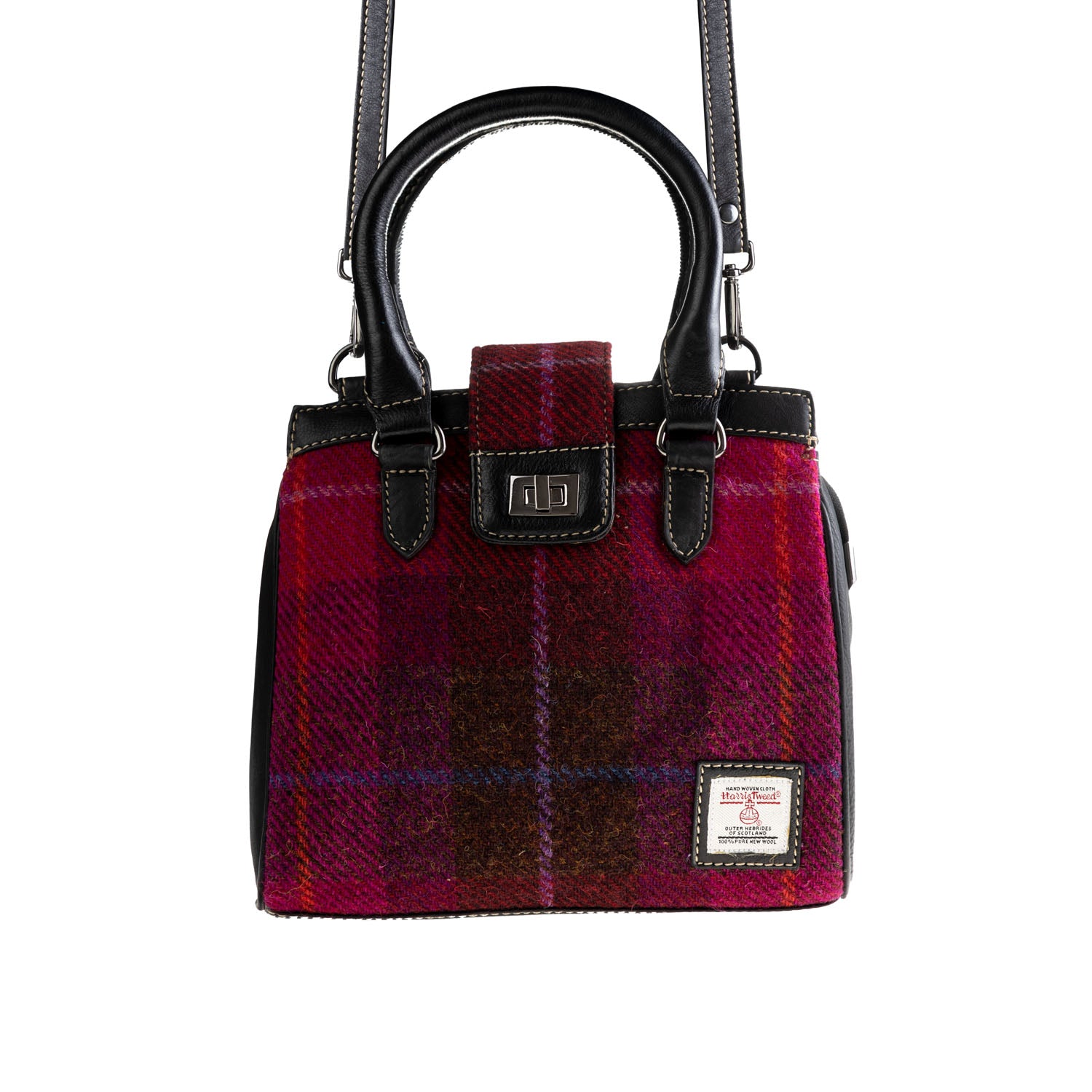 Ht Leather Hand Bag With Flap Closer Cerise Check / Black