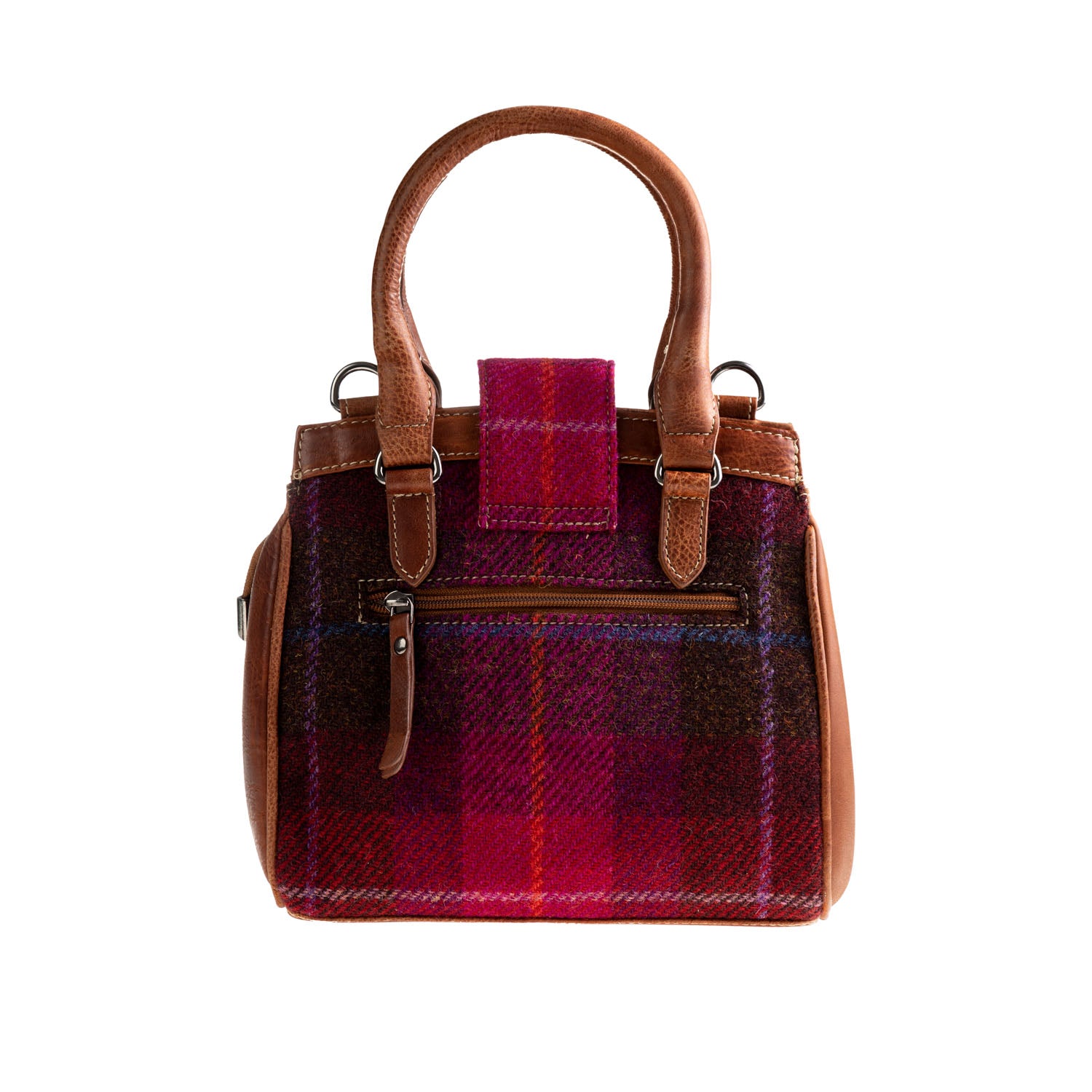 Ht Leather Hand Bag With Flap Closer Cerise Check / Tan