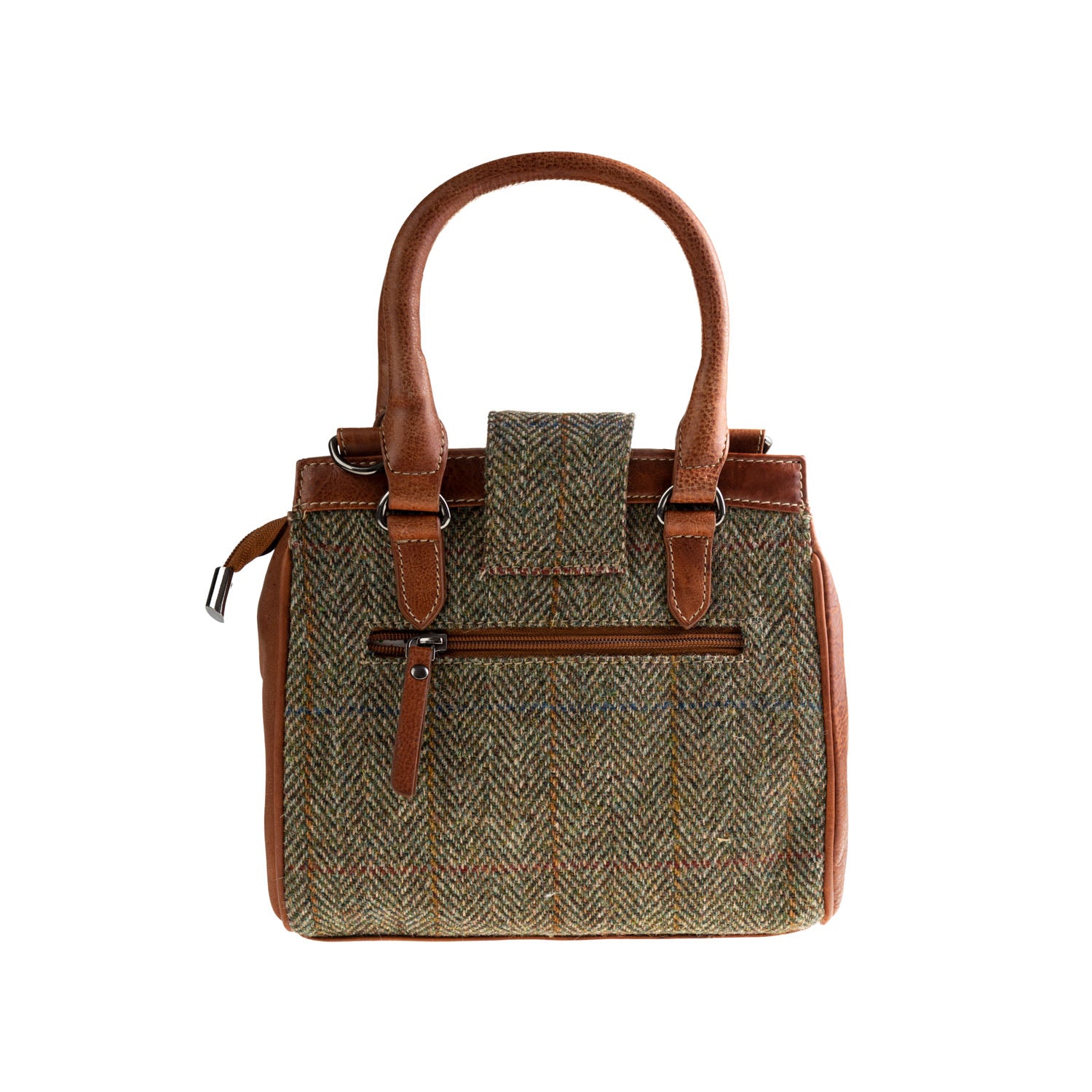 Ht Leather Hand Bag With Flap Closer Lt Brown Check / Tan