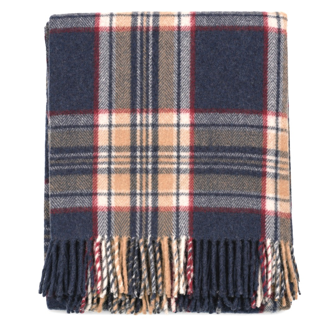 Scottish Tartan Wool-Blend Blanket Throw – Highland Comfort - Highland Wool Blend Tartan Blanket Throw - STEWART NAVY