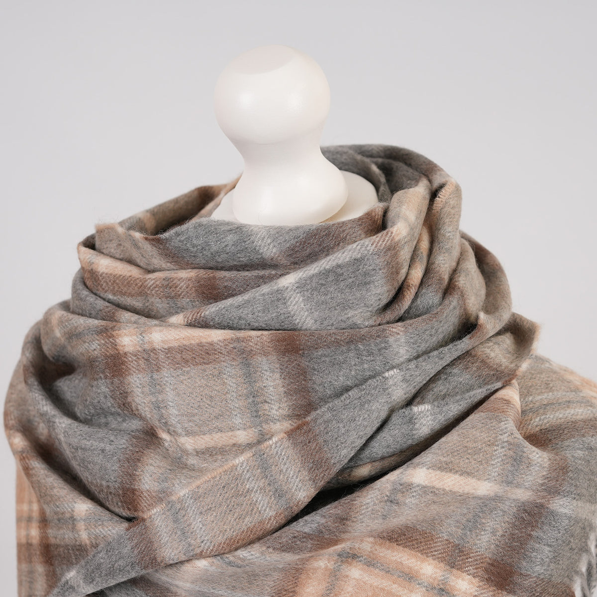 Balmoral 100% Cashmere Woven Scarf Tartan and Checks - Made in Scotland - MACKELLAR NATURAL