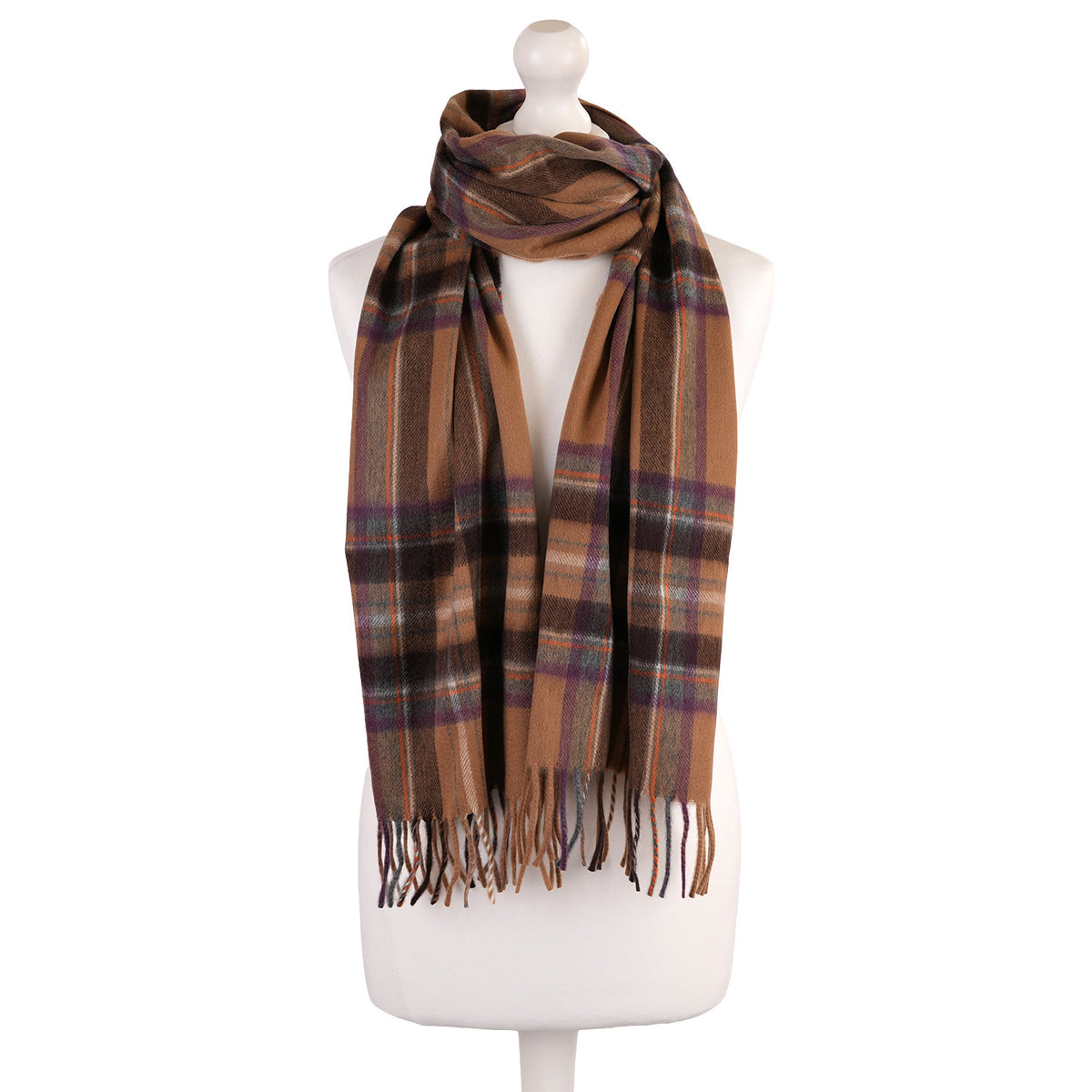 Balmoral 100% Cashmere Woven Scarf Tartan and Checks - Made in Scotland - STEWART CAMEL
