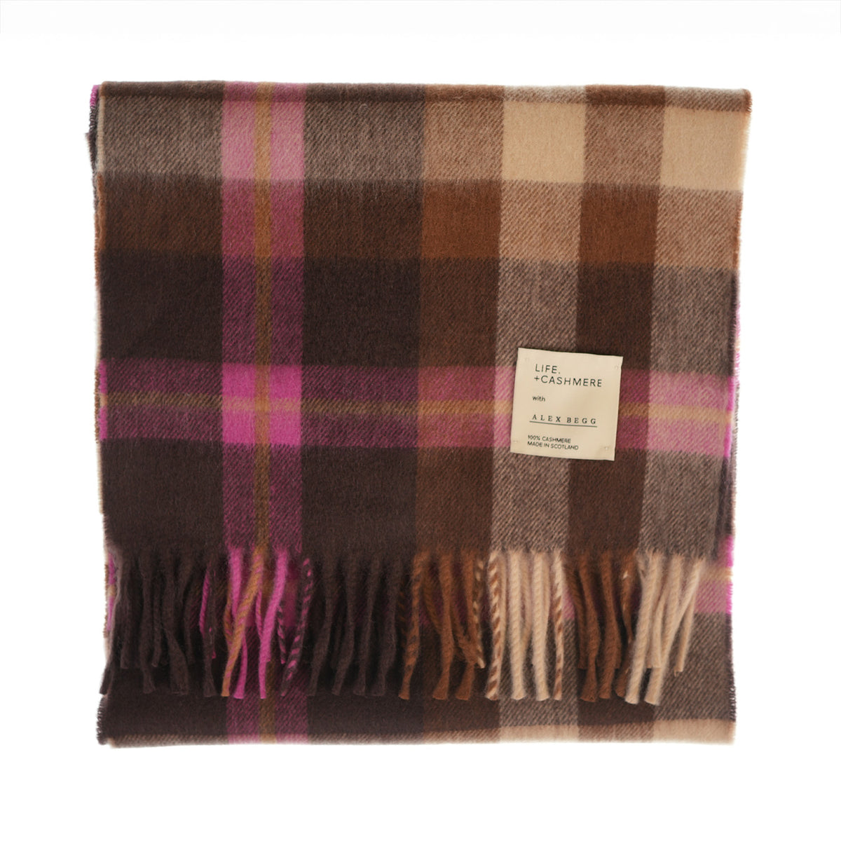 Balmoral 100% Cashmere Woven Scarf Tartan and Checks - Made in Scotland - BROOKE PINK