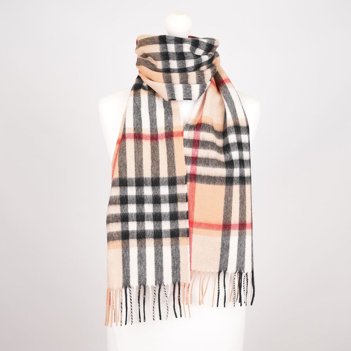 Edinburgh 100% Lambswool Scarf – Premium Soft Wool Wrap - CHEQUER CAMEL AND GREY (24538)