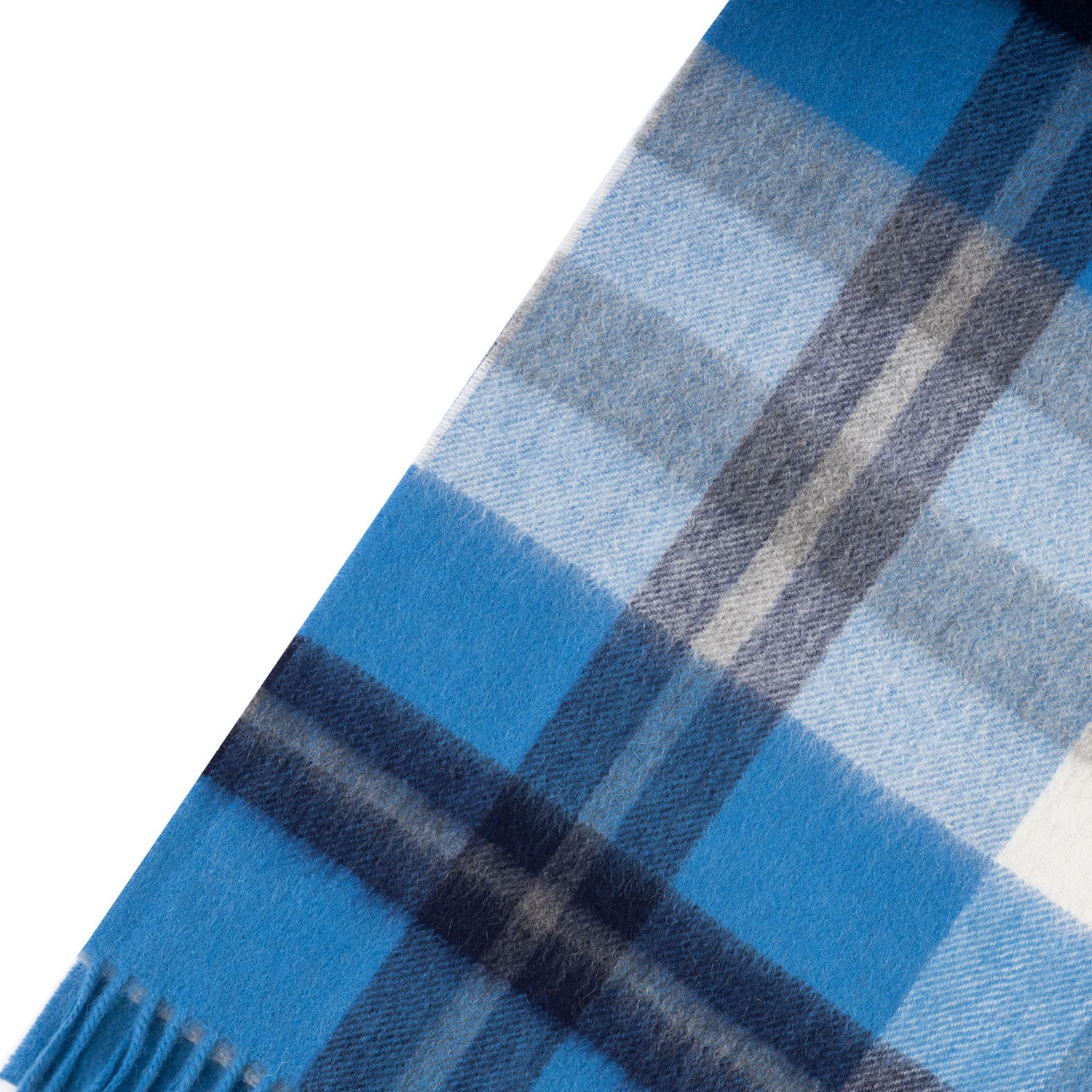 100% Cashmere Wide Tartan Scarf Scots Check - Kintyre Blue/Pewter