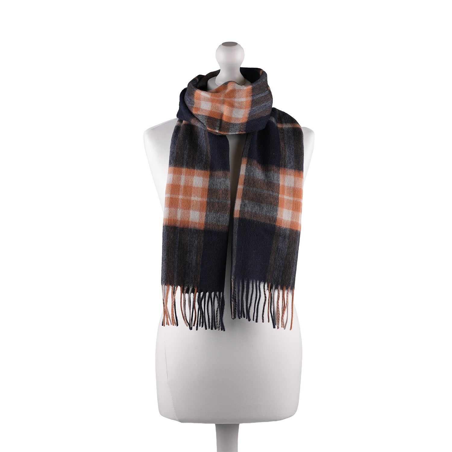 Edinburgh 100% Lambswool Tartan Scarf Enlarged Off Ctr Scotty Thom Navy