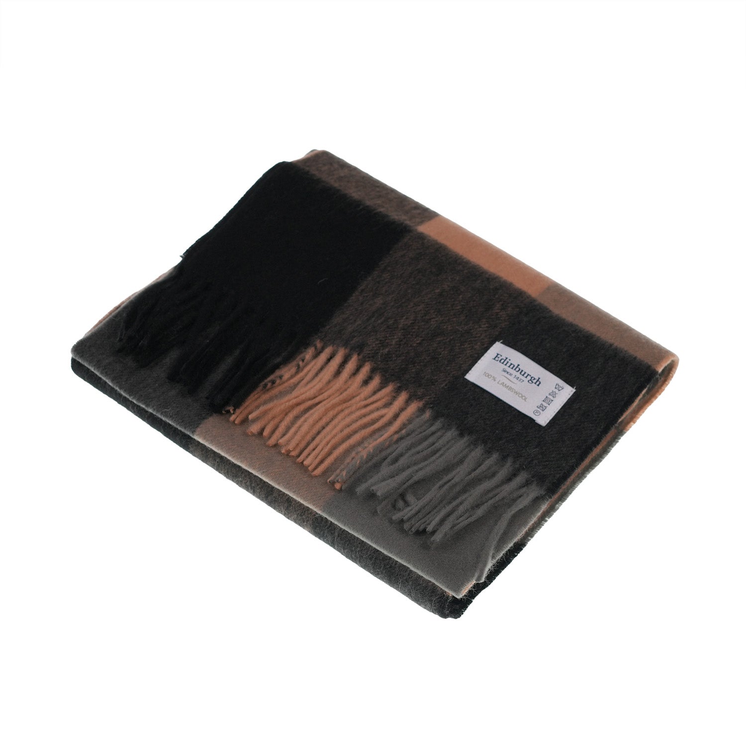 Edinburgh 100% Lambswool Tartan Scarf 3 Square Camel Mix