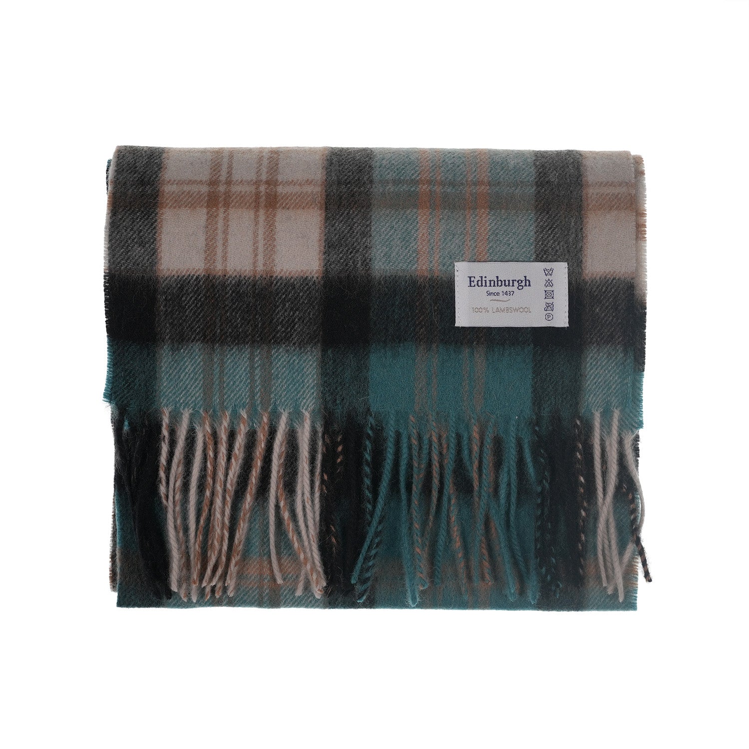 Edinburgh 100% Lambswool Tartan Scarf Macdonald Green Mix