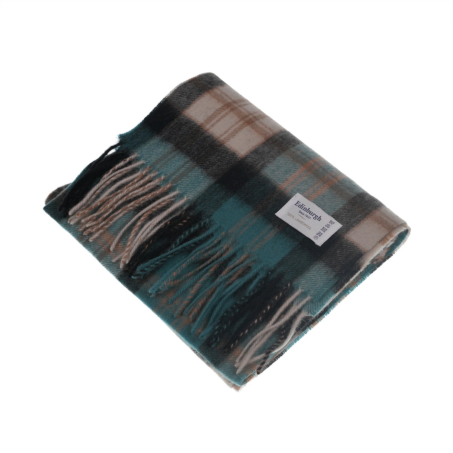 Edinburgh 100% Lambswool Tartan Scarf Macdonald Green Mix