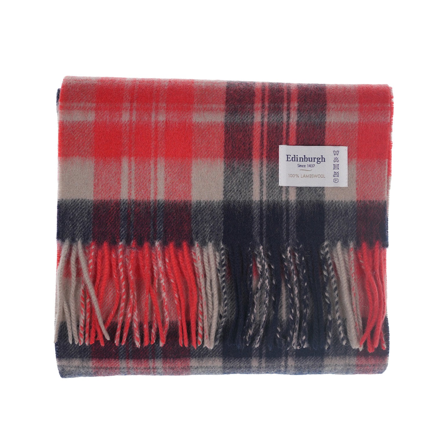 Edinburgh 100% Lambswool Tartan Scarf Macdonald Coral Mix