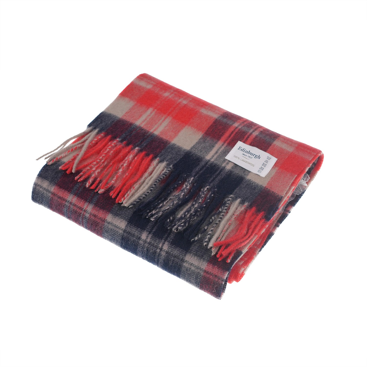 Edinburgh 100% Lambswool Tartan Scarf Macdonald Coral Mix