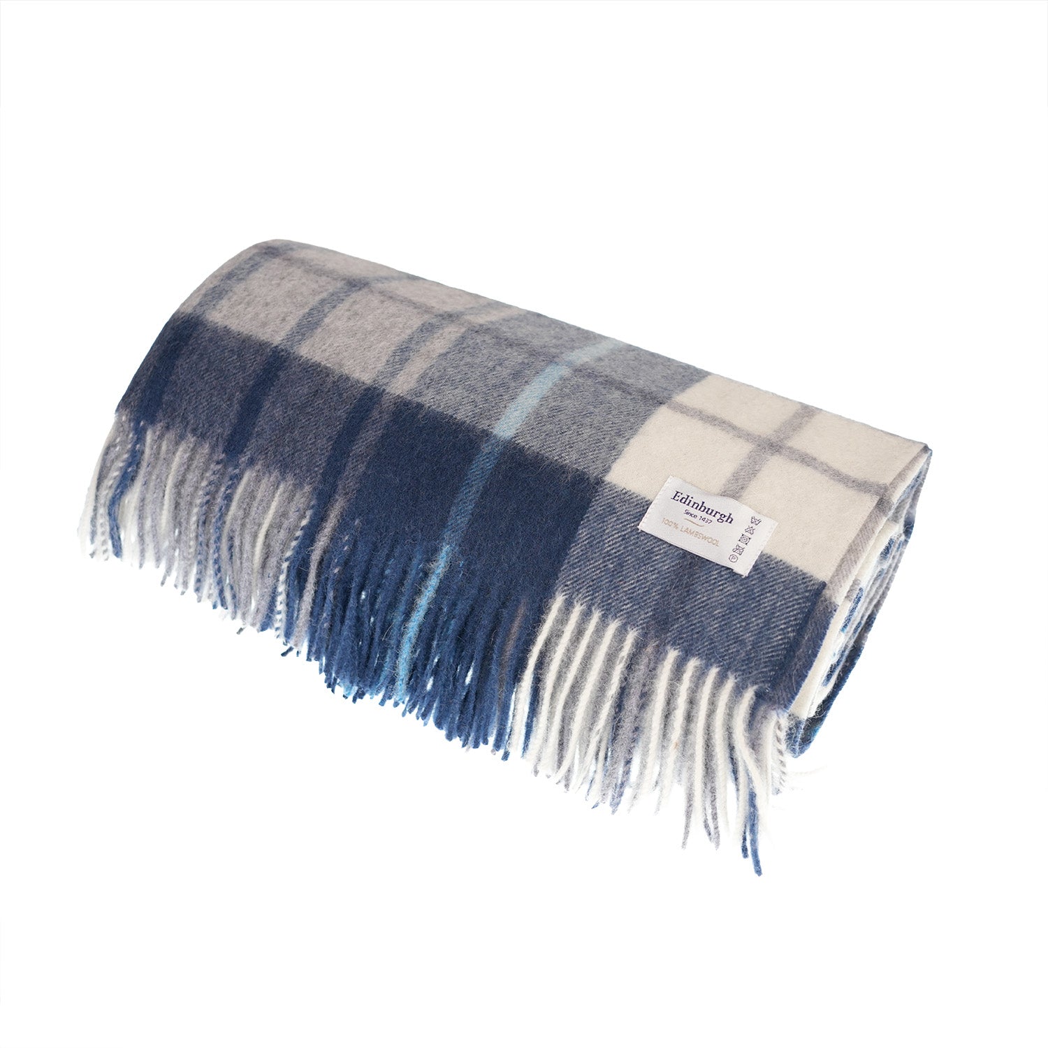 100% Lambswool Blanket Mill Check Navy