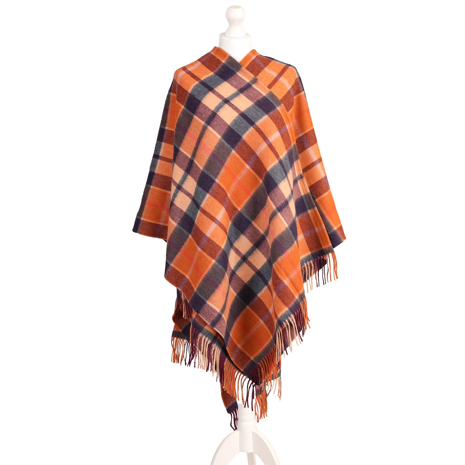 Edinburgh Lambswool Long Tartan Cape Cragg Check Ginger
