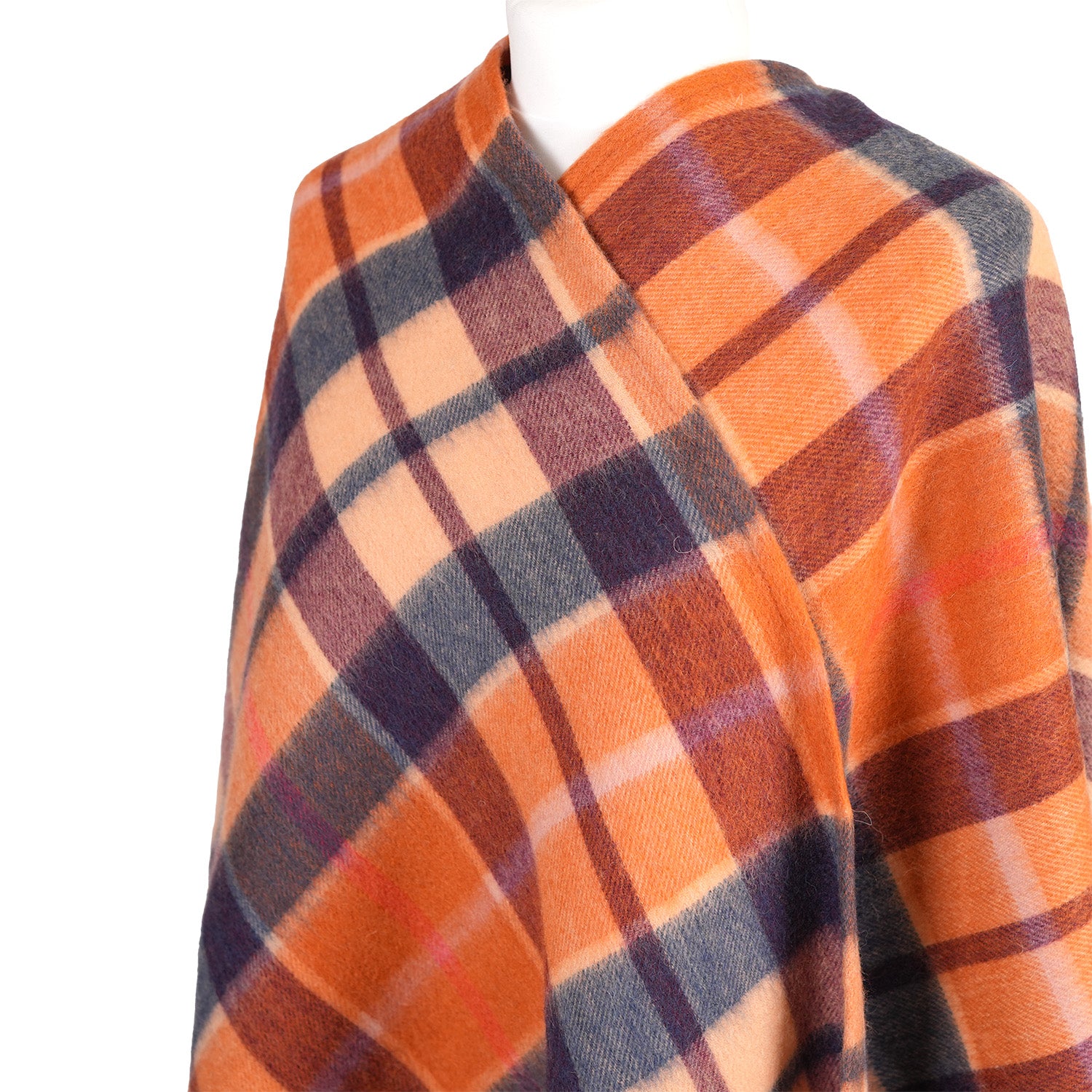 Edinburgh Lambswool Long Tartan Cape Cragg Check Ginger